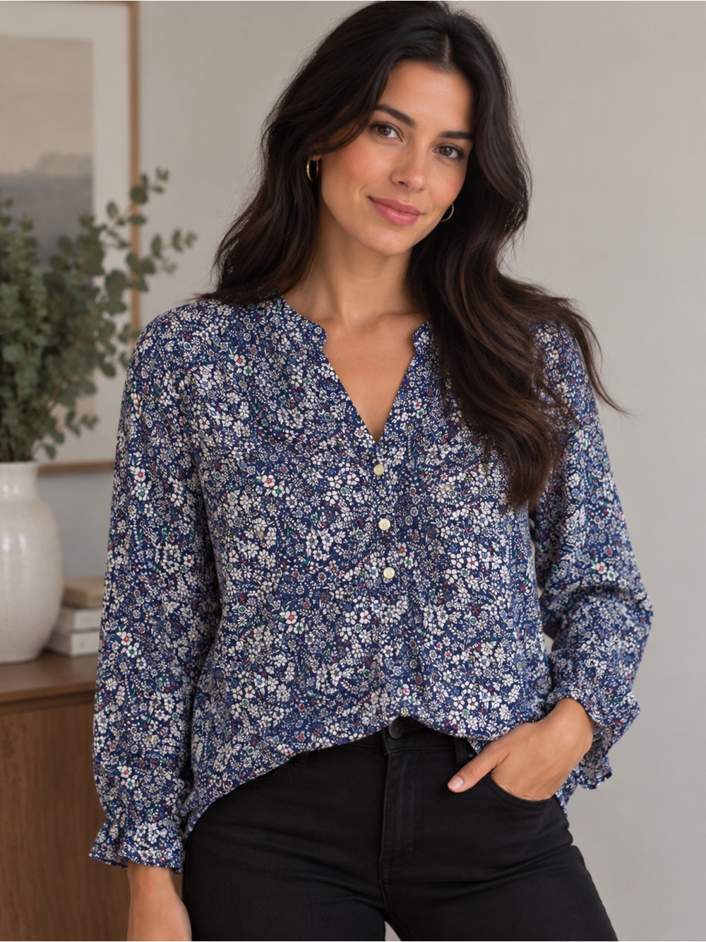 Old Navy Blue Floral Button-Up Blouse